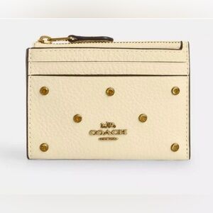 Coach Leather Mini Zip Cardholder Wallet Moonlight Pastel Yellow with Crystals
